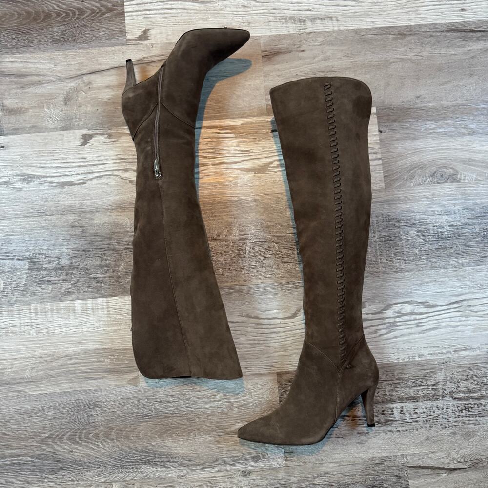 Vince Camuto Brown Suede Knee High Tall Boots Pointed Toe Western Fall Boho 6.5